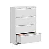 Kooyon Metal Steel Filling Cabinets for Home Office - 4 Drawer Lockable Lateral File Cabinet for Hanging Files Letter/Legal/F4/A4 Size, Assembly Required - White
