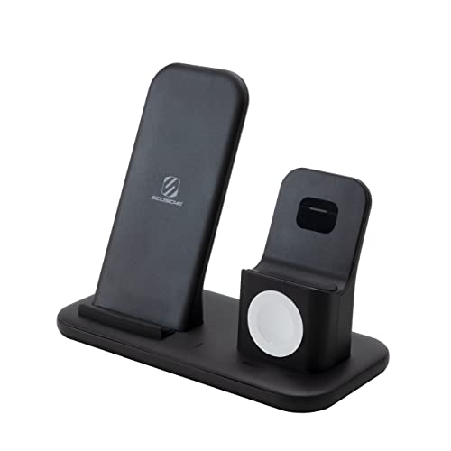 Scosche CSQ3N1-SP Compatible/Replacement for Qi-Enabled Smartphones, Watches and Earbuds, Charging Cases, Qi-Certified Wireless Charging Dock, Black