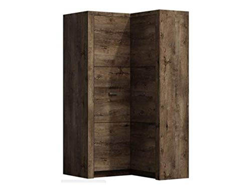Preisvergleich Produktbild KRYSPOL Eckkleiderschrank Indiana I14 Kleiderschrank, Eckschrank mit Kleiderstange und Einlegeböden, Farbasuwahl, Modern Design (Esche Dunkel, Seite - rechts)