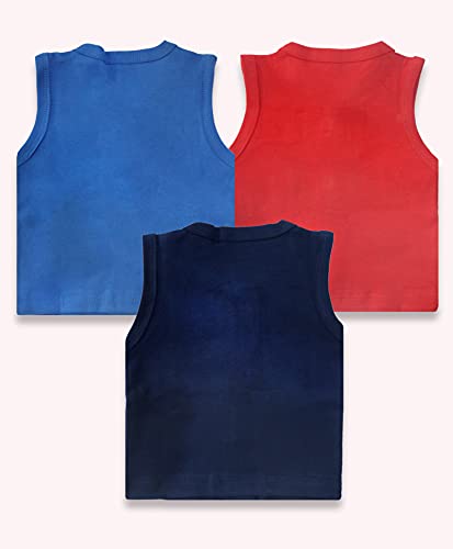 Image of Cucumber Presents Baby Boys & Baby Girls Pure Cotton Vests (Multicolor) (Pack of 3) (0-3 Months, Red-Navy-Royal Blue)