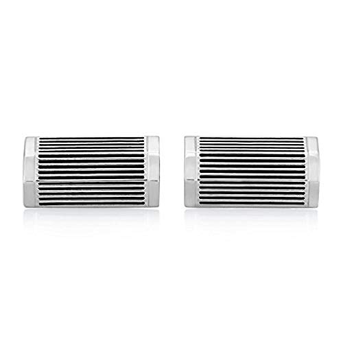 SHAZE Brass Cufflinks for Men Silver Plated Designer Stripe Cuff Links Business Wedding Birthday Casual Party Shirts Gifts for Mens