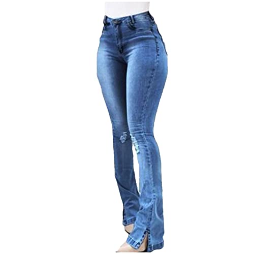tuduoms Women High Waisted Jeans Distressed Ripped Flare Jeans Slim Butt Lifting Skinny Stretch Jeans Boot Cut Denim Pants
