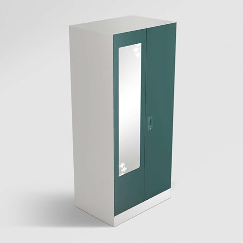 Image of Interio by Godrej Almirah Slimline 2-Door Steel Almirah, Cupboard for Clothes (Textured Sea Pine), 1-Year Warranty, 4 Shelves, 1 Drawer, 1 Locker, Star Design Mirror