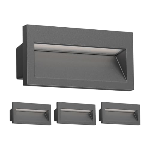 ledscom.de 4 pièces LED encastrées au mur NOLA, downlight pour l'extérieur, IP54, anthracite mat, 140 x 70mm, blanc chaud