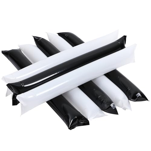 DEARMAMY Inflatable Competition Cheering Sticks Set, 24pcs Thickened White Black Long Balloons, Pvc Noisemakers for Sports Events, Races, Concerts, Party Support Accessories