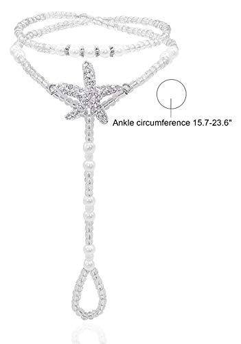 Bellady 2Pcs Pearl Ankle Chain Barefoot Sandals With Starfish Beach Wedding Foot Jewelry,White #TOP5