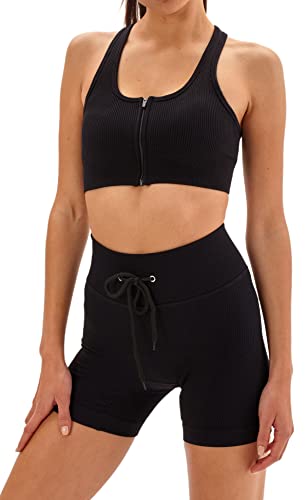 Laura Lily - Nahtlose Sportbekleidung für Damen, Push-Up-Leggings und Fitness-BH für Yoga, Workout und Gym., Crem Schwarz, 42 Cover