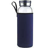 Cleesmil Reusable Glass Water Bottle with Neoprene sleeve BPA Free 32 oz (Blue)