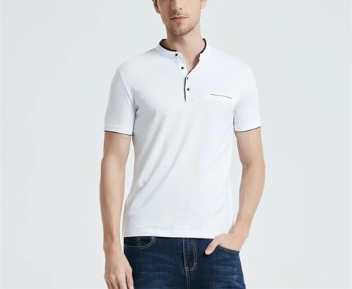 Men Slim Fit Cotton T-Shirts Mandarin Collar Short Sleeve Tee Shirt Men Spring Summer Top2