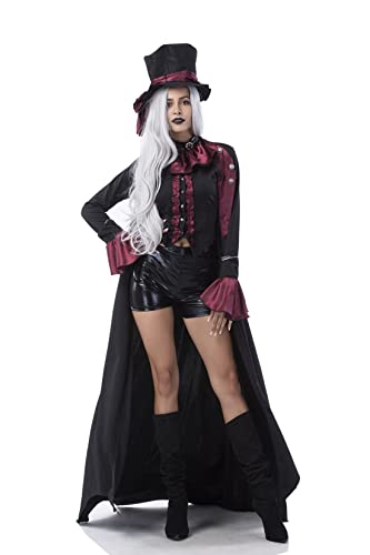 NOQINHOO ハロウィン コスプレ 吸血鬼衣装 仮装 魔女 死神 悪魔 伯爵 コスチューム カップルセット 大人 メンズ レディース 舞台服 演出用 ナイトクラブ ゾンビ服 学園祭 文化祭 パーティー (L, 女性用)