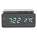 Reloj Activado por Voz, convenientes Opciones de Carga inalámbrica Práctico Reloj de Madera para el hogar y la Familia(Black Wood Green Light)