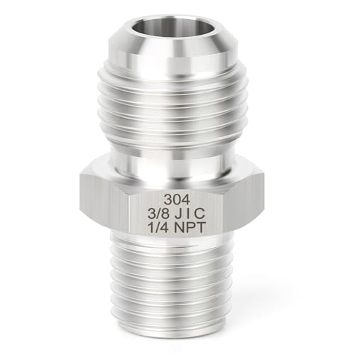 Image of TAISHER 2PCS Forging of 304 Stainless Steel JIC Flare Tube Fitting, 3 /8 inch JIC Male x 1 /4 inch NPT Male, Half Union