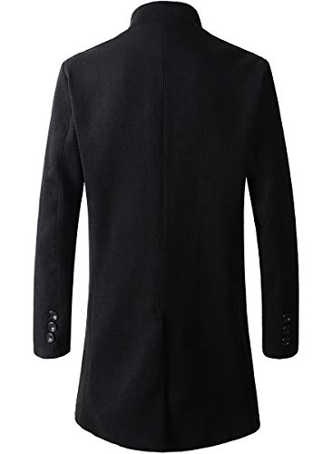 Beninos Men's Trench Coat Winter Long Jacket Button Closer Overcoat (168 Black, L) - Thumbnail 2