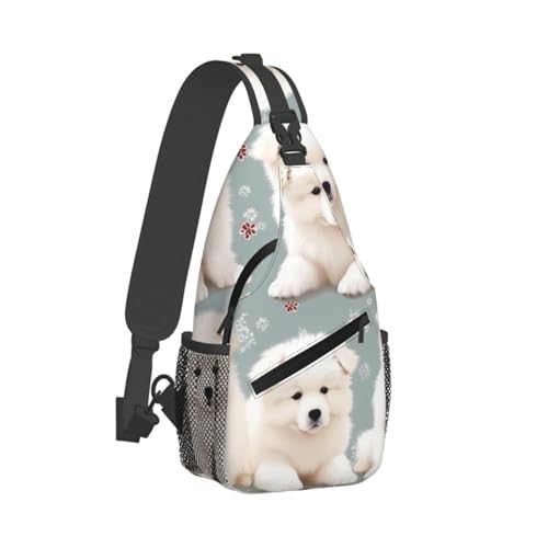 Mochila tipo bandolera deportiva con patrón de perros blancos miniatura 2