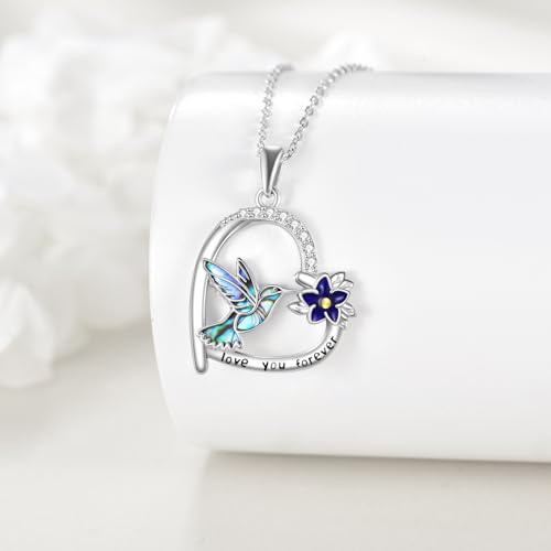 Hummingbird Necklaces Abalone Shell 925 Sterling Silver Humming Bird Pendant Necklace Hummingbird Jewelry Gifts for Women Mom Hummingbirds Lovers4