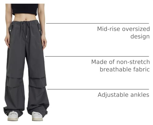 Image of Rolanko Parachute Pants for Girls Y2K Cargo Trousers with Pockets Harajuku Jogger Pants Kids 4-14 Years