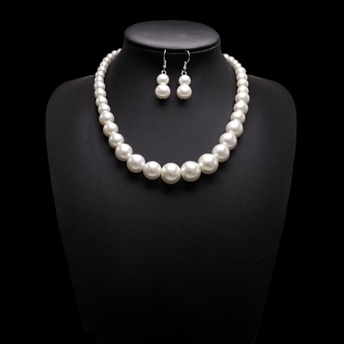 Pearl Choker Necklace for Women Faux Pearl Beads Strand Necklace Earring Set Costume Jewelry 5