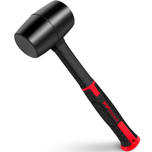 YIYITOOLS 16oz Rubber Mallet Hammer Double Faced Soft Mallets Durable Solid Rubber Head Fiberglass Handle Ergonomic Grip Mallet for Flooring Tent Woodworking Camping Soft Blow Task without Damage