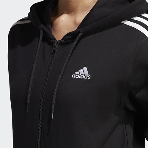 adidas Women's Essentials 3-Stripes French Terry Regular Full-Zip Hoodie, Black/White, X-Small by adidas - Image 2