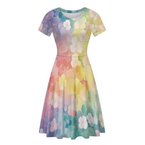 Image of POLERO Women Puffy Swing Elegant Party Midi Dresses Short Sleeve Round Neck A-Line Dress