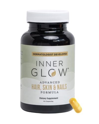 Inner Glow Advanced Hair Skin & Nails Vitamins Doctor-Developed Hair Supplement with Biotin Collagen Peptides Vitamin D & B12 Clinically Tested 12-Week Results Made in USA Non-GMO