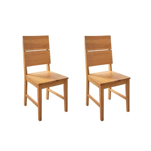 Woodroom Kota 2er Stuhl-Set – Massivholz Hevea, Eiche lackiert & pflegeleicht, Moderne Küchen- & Esszimmerstühle im schlichten Design