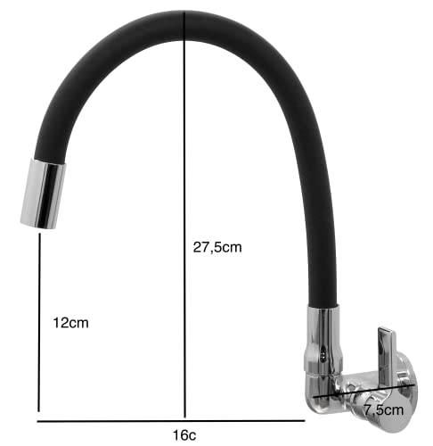 Torneira Cozinha Parede Gourmet Silicone Preto 1/4 de volta