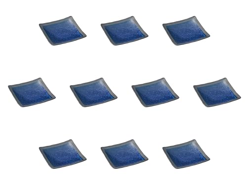 Set of 10 Navy Blue Crystal Square Dishes [4.9 x 4.9 x 0.8 inches (12.4 x 12.4 x 2 cm) | Setomonohonpo