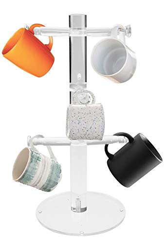 Home-X Clear Acrylic Mug Holder Tree Coffee Mug Organizer Stand for Countertop Cup Display Kitchen Mug Rack 12 L x 6 W x 6 H Clear