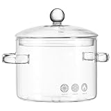 HEANUJJ Olla de Borosilicato de Vidrio para Fideos Instantáneos 1.35L Asa Ergonómica y Tapa Transparente para Cocina en Casa y Estufas de Inducción