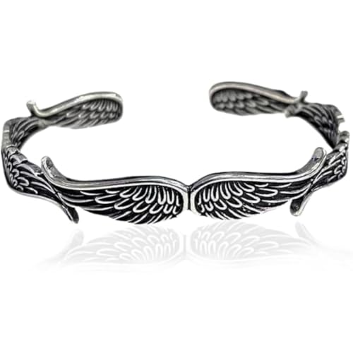 YWMAN Stainless Steel Angel Wing Bracelet, Wing Feather Cuff Bracelet, Vintage Angel Wing Bracelet Jewelry Gift for Men Women