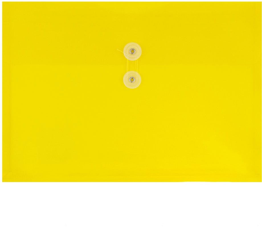 JAM PAPER Plastic Envelopes with Button & String Tie Closure - Letter Booklet - 9 3/4 x 13 - Yellow - 3/Pack
