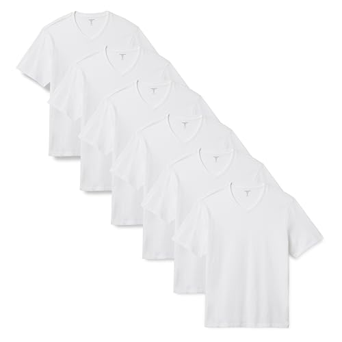 Amazon Essentials Col en V à manches courtes Homme, Lot de 6, Blanc, XL