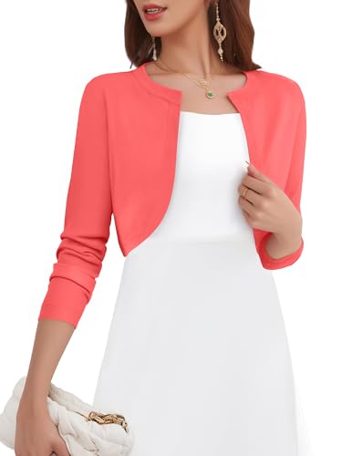 Image of Women's Long Sleeve Shrugs Lightweight Open Front Cropped Cardigan for Women S-2XL