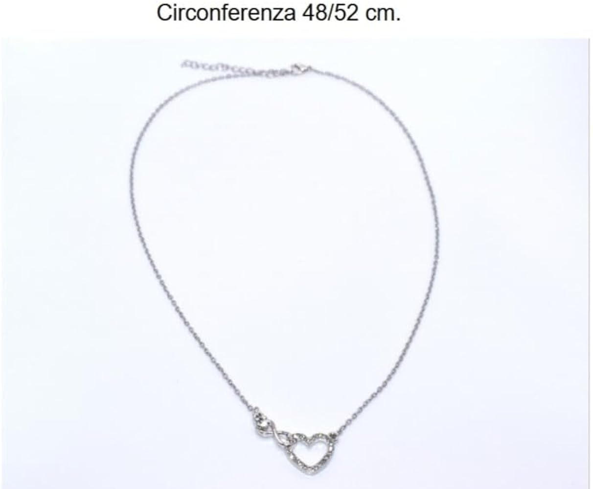 Collana Donna Con Cuore E Simbolo Infinito, Placcata Oro Rosa O Argento, Con Zircone E Strass, In Scatola Regalo, Gioiello Romantico