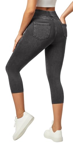 IUGA Capri Jeans for Women Stretchy Jean Capris Pull On Jeggings High Waisted Denim Capri Leggings Casual Pants with Pockets (Gray, Medium)