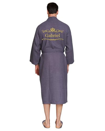Lotus Linen Men's Waffle Kimono Robe Cotton Absorbent Bathrobe Personalized Spa Style Custom Embroidery