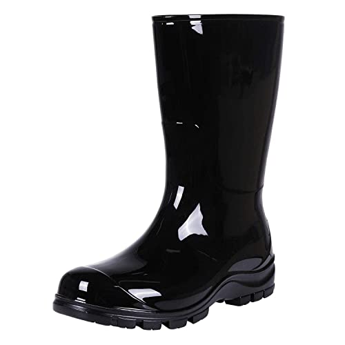Asgard Women's Mid Calf Rain Boots Short Rubber Boots Waterproof Garden Shoes for Ladies Black 40 (9)