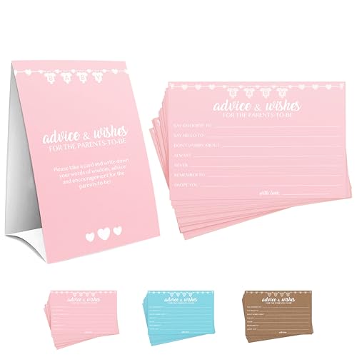 Party Hearty Baby Shower Games for Girl, Advice and Wishes Cards, 50 Pink Cards 1 Sign, Advice for Parents to Be/New Parents, Advice Cards