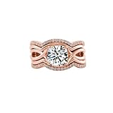BWDHJLEY Anillo de compromiso para mujer de oro 375, anillo de compromiso blanco moissanite redondo oro rosa de 9 quilates y oro rosa, 47 (15.0), Oro blanco 585 de 14 quilates, Moissanita