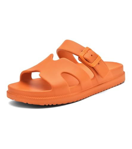 Image of Haifago Women's Flat Sandals with Arch Support, Summer Beach Slip on Slides Comfort Lightweight H-Strap Sandal Adjustable Buckle