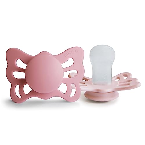 Image of FRIGG Butterfly Anatomical SilkySoft Silicone Baby Pacifier | Made in Denmark | BPA-Free (Cedar/Baby Pink, 0-6 Months)