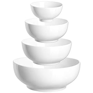 DOWAN Serving Bowls, Mixing Bowl Set, 86/36/24/8.5 Ounces Mixing Bowls for Kitchen, White Serving Set, Serving Bowls Set of 4, Ceramic Bowl Sets for Eating Different Sizes