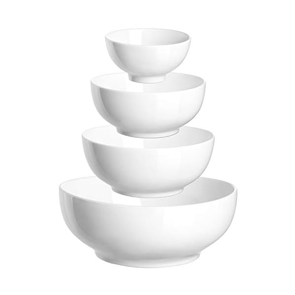 DOWAN Serving Bowls, Mixing Bowl Set, 86/36/24/8.5 Ounces Mixing Bowls for Kitchen, White Serving Set, Serving Bowls Set of 4, Ceramic Bowl Sets for Eating Different Sizes