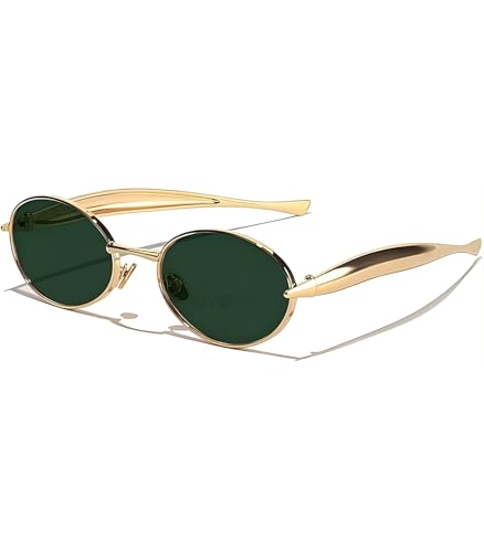 Image of Designer Oval Retro Sunglasses for Man and Woman - Oversized Trendy Stylish Vintage Elegant Round Goggles for Men Women - UV400 Protected Branded Metal Frame Shades for Party Driving