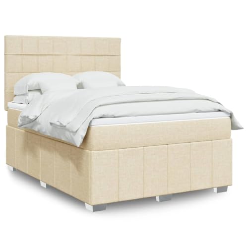kithwjll Cama con somier con colchón, color crema, 140 x 200 cm, estructura de cama con cabecero y espacio de almacenamiento, cama acolchada duradera para dormitorio, hotel, habitación juvenil