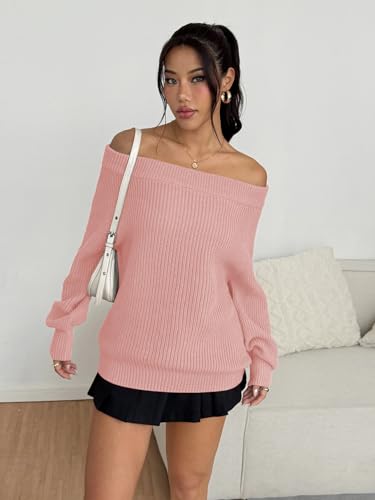 Image of ZAFUL Sweaters for Women Off Shoulder Knit Sweater with Long Sleeve Loose Pullover Jumper Tops