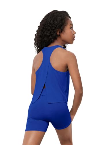 Image of BEAUDRM Girl's 2 Piece Workout Outfits Crop Top and Shorts Athletic Sets