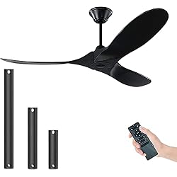 177 cm Gran Ventilador de techo negro de, ventilador de techo de madera para interiores y exteriores con control remoto, ventilador de techo de hélice de conversión de frecuencia de 6 velocidades