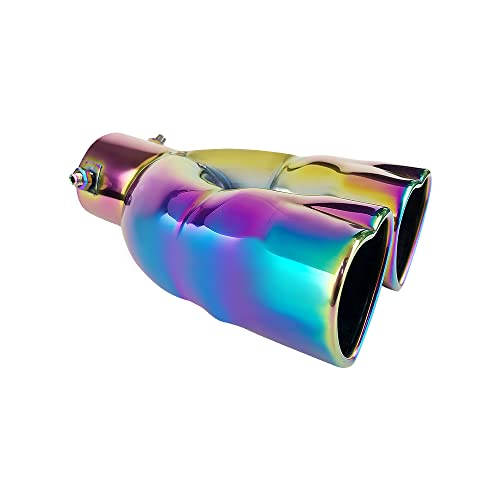 Otpoutopa Dual Exhaust Tip 2.5 Inch Inlet, Universal Car Exhaust Pipe Modification Tail Throat Tail Pipe Stainless Steel Muffler Tip, Adjustable Heart Shaped Car Decoration (Straight,Colorful) #TOP6